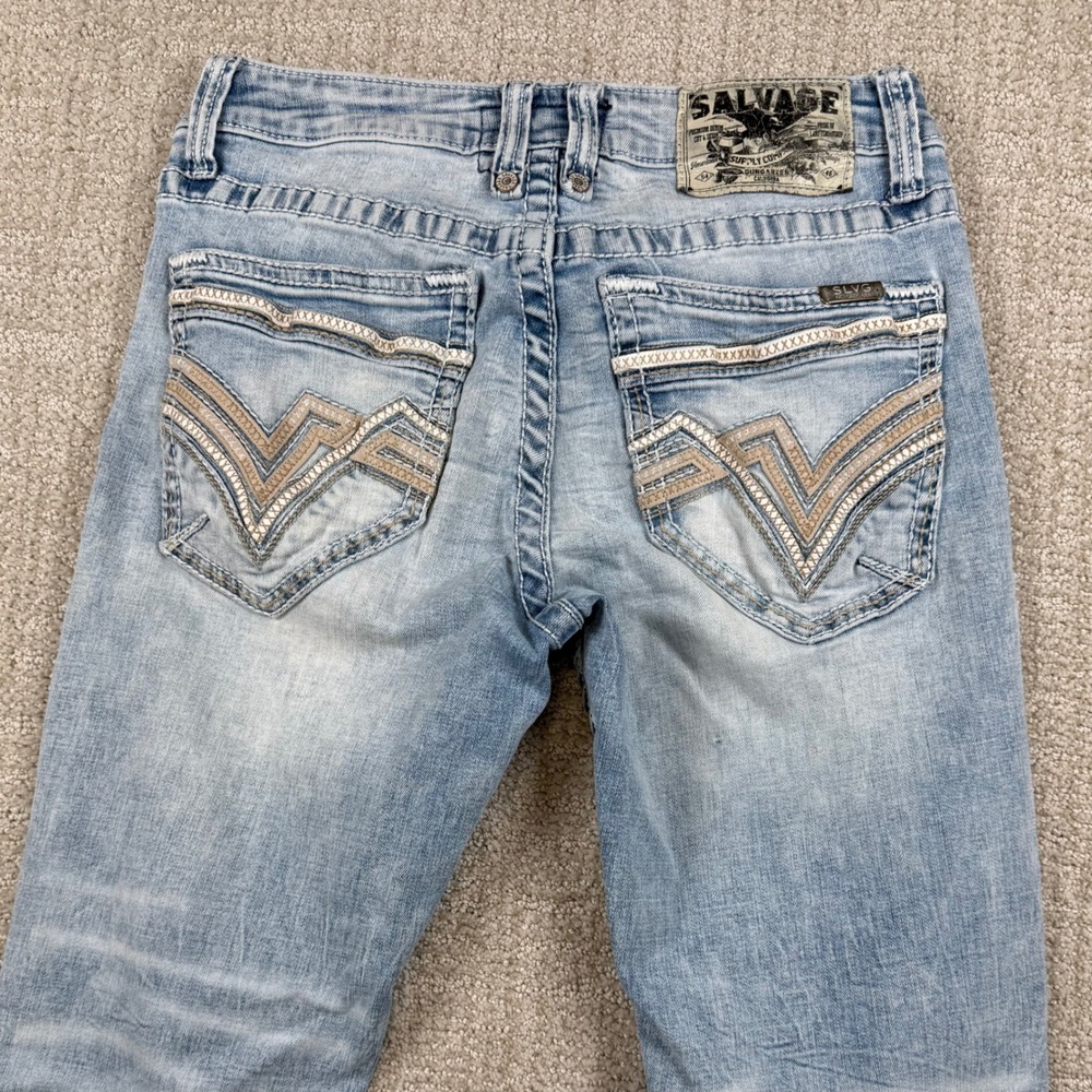 Salvage Mens 29x32 (Actual 26x30) Havoc Straight Slim Fit Light Wash Denim Jeans